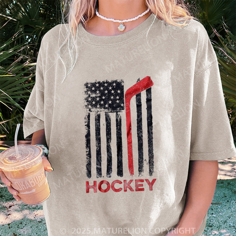 Maturelion Women's T-shirt USA Flag Hockey DTG Washed T-shirt