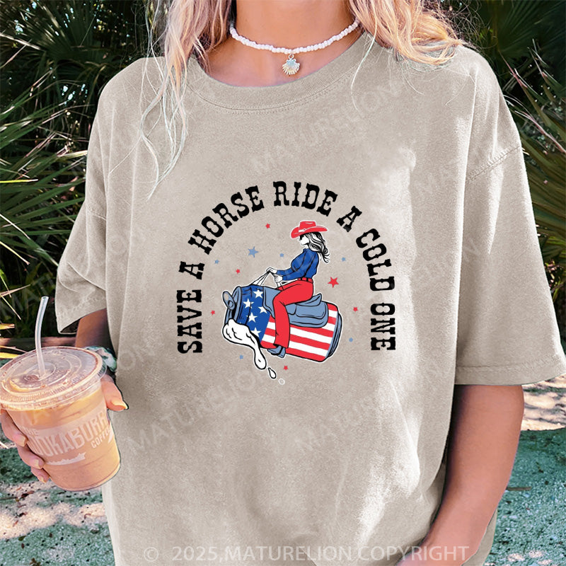 Maturelion Women's T-shirt Save a Horse Boyfriend DTG Washed T-shirt