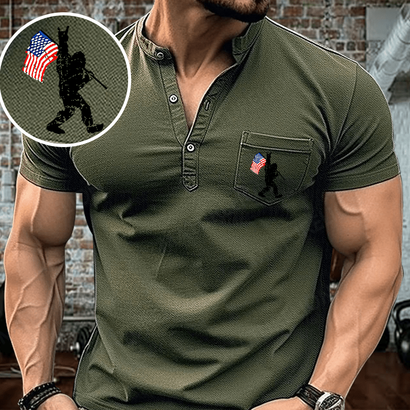 Maturelion Men's Henley Shirt Bigfoot Graphic Henley Shirt