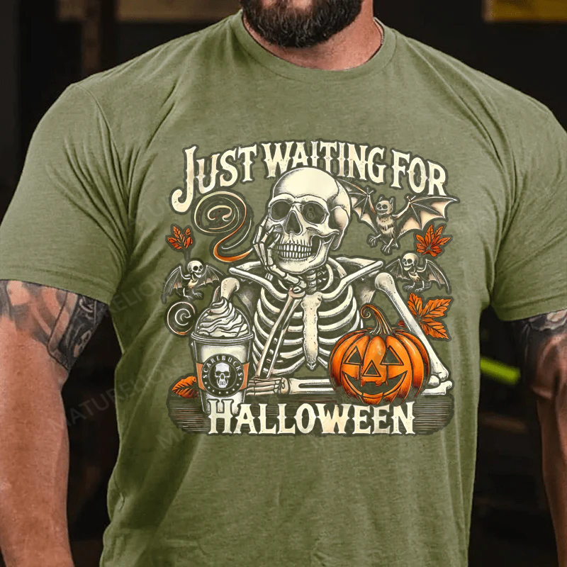 Maturelion Men's T-Shirt Spooky Vibes Loading... Just Waiting for Halloween Cotton T-Shirt