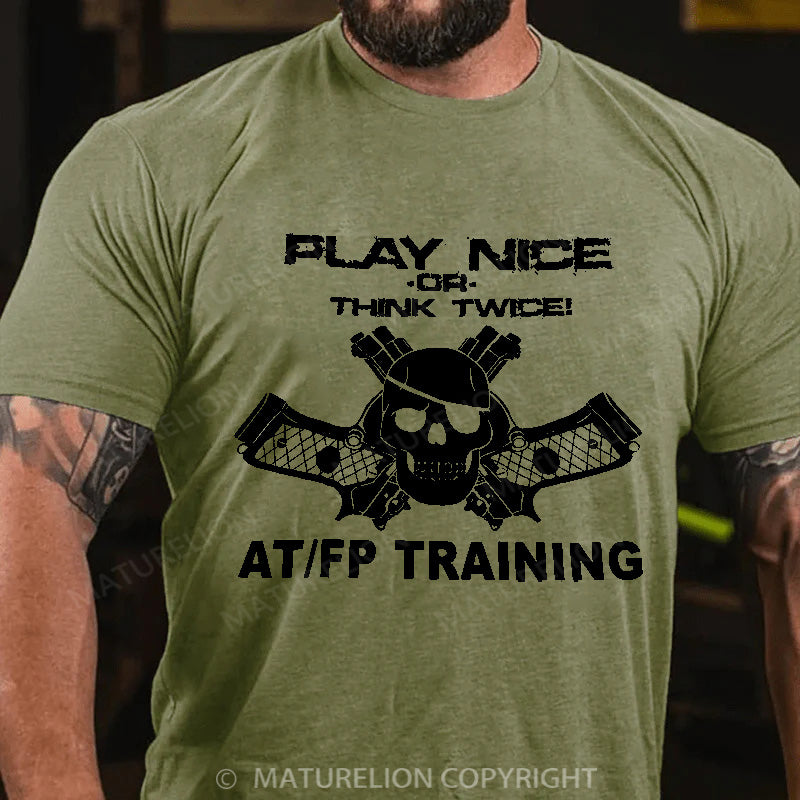 Maturelion Men's T-shirt Play Nice Think Twice Skull Guns Cotton T-shirt