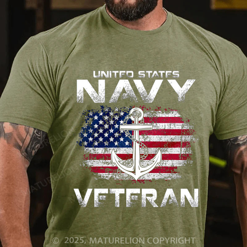 Maturelion Men's T-shirt Navy Veteran USA Flag Shirt Cotton T-shirt