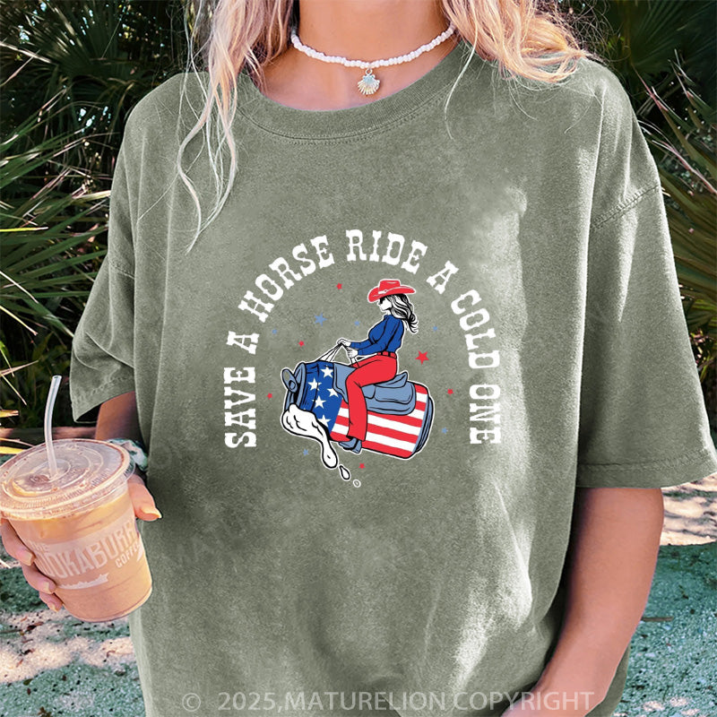 Maturelion Women's T-shirt Save a Horse Boyfriend DTG Washed T-shirt