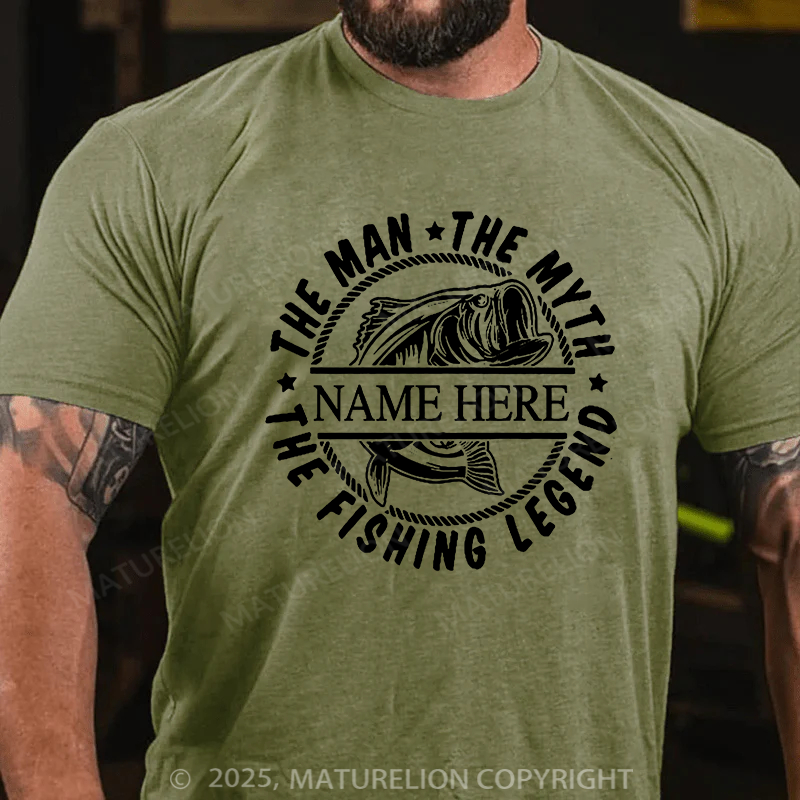 Maturelion Men's T-shirt Custom Name The Man The Myth The Fishing Legend Cotton T-shirt