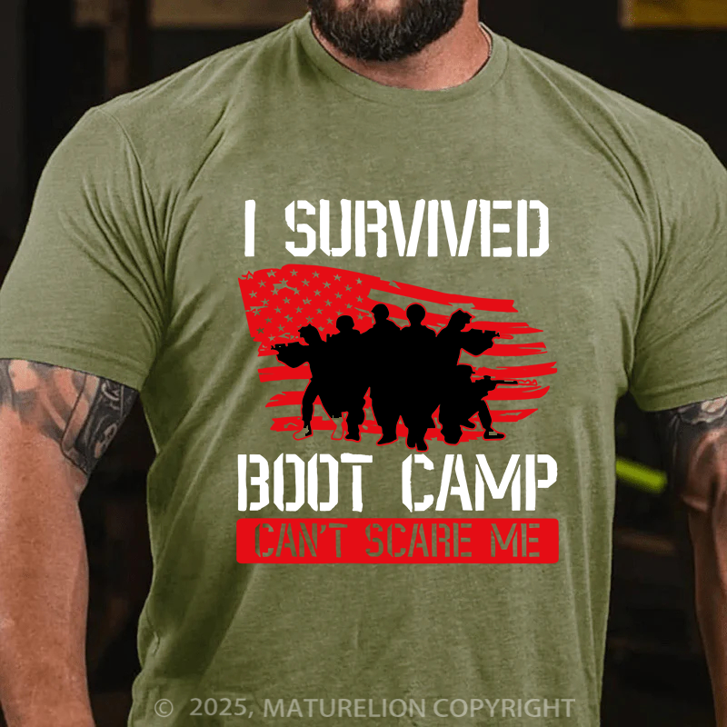 Maturelion Men's T-Shirt I Survived Boot Camp Can'T Scare Me Cotton T-Shirt