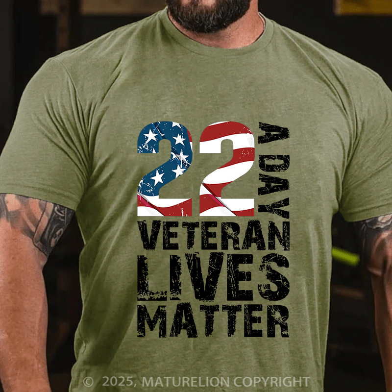 Maturelion Men's T-Shirt 22 A Day Veteran Lives Matter Cotton T-Shirt
