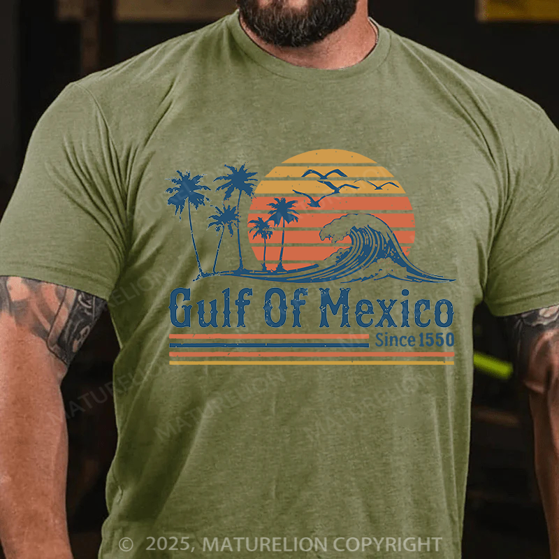 Maturelion Men's T-shirt Retro Sunset Gulf Of Mexico Since 1550 Cotton T-shirt