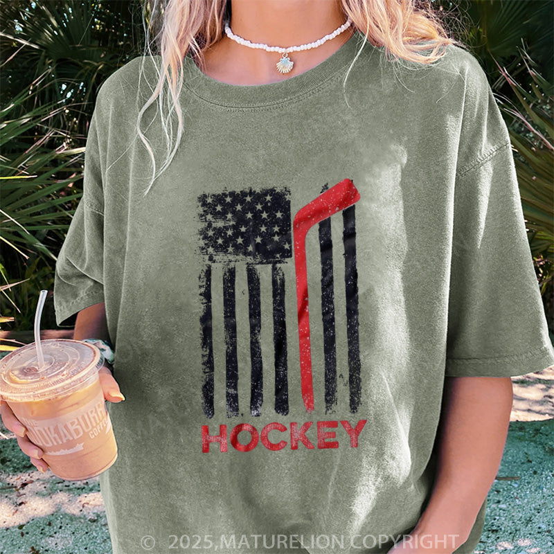 Maturelion Women's T-shirt USA Flag Hockey DTG Washed T-shirt