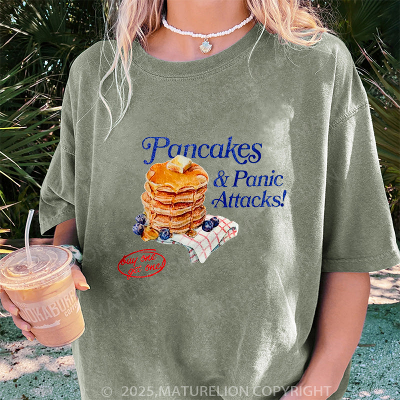 Maturelion Women's T-shirt Pancakes & Panic Attacks! DTG Washed T-shirt