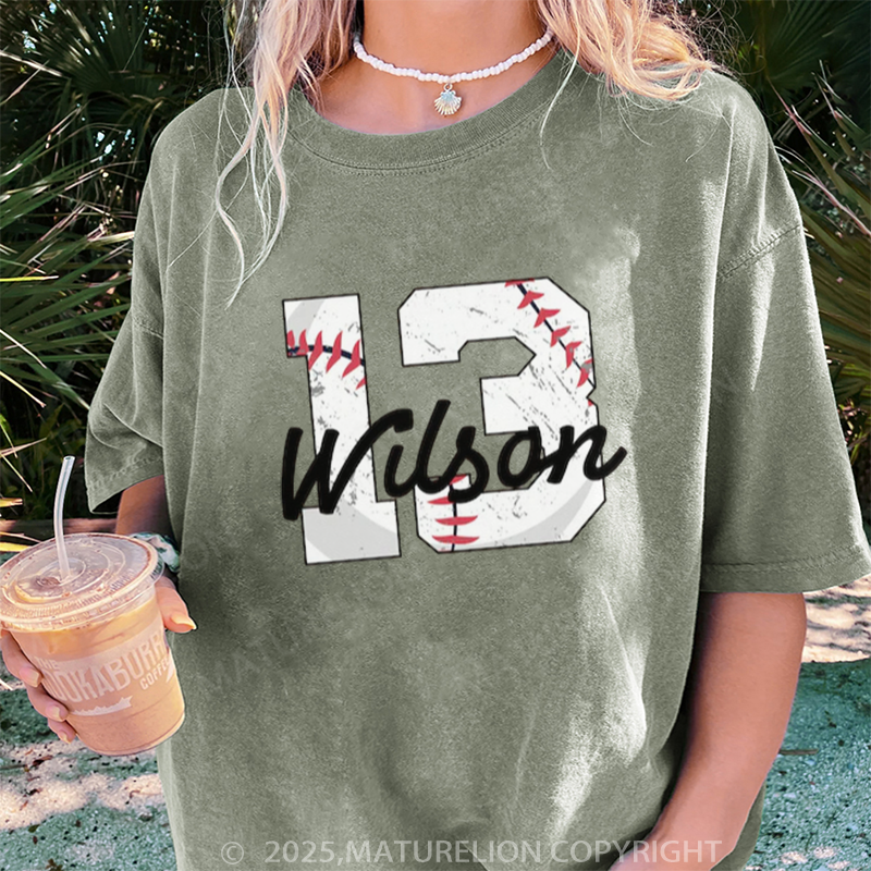 Maturelion Women's T-shirt Custom Baseball Player Gifts DTG Washed T-shirt