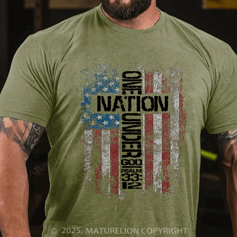 Maturelion Men's T-shirt One Nation Under God Cotton T-shirt