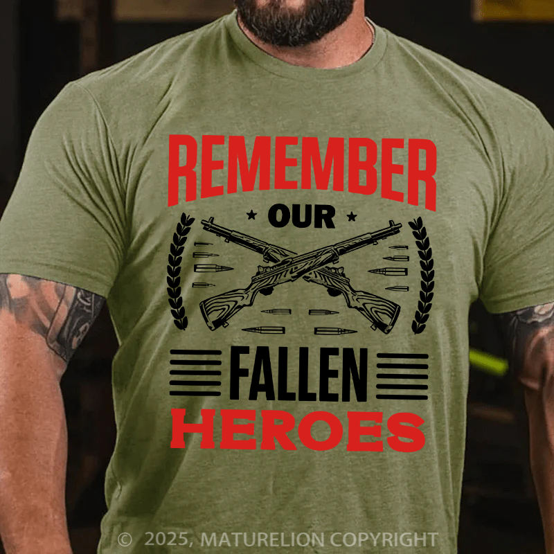Maturelion Men's T-Shirt Remember Our Fallen Heroes Veteran Military Memorial Day Cotton T-Shirt