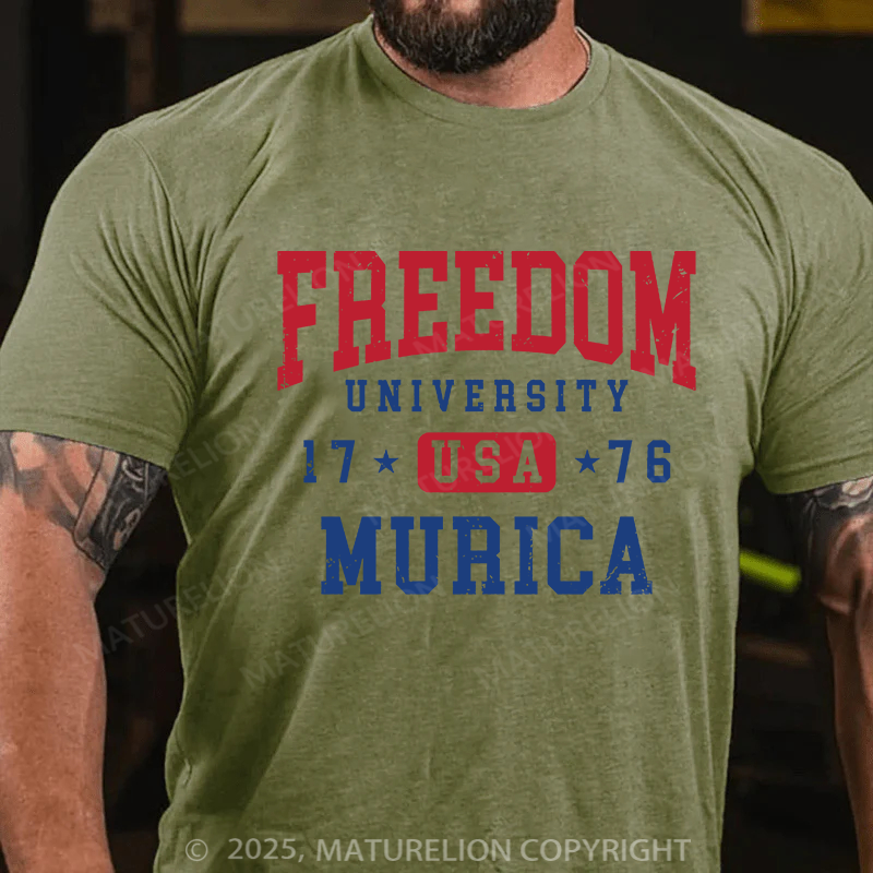 Maturelion Men's T-shirt Freedom University Cotton T-shirt