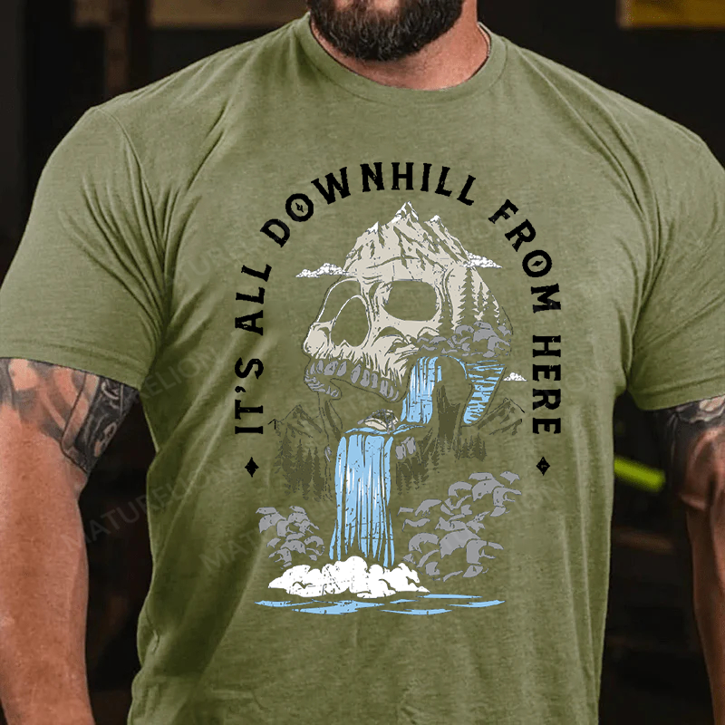 Maturelion Men's T-Shirt It's All Downhill From Here Cotton T-Shirt