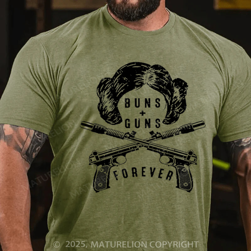 Maturelion Men's T-shirt Buns Guns Forever Princess Leia Cotton T-shirt