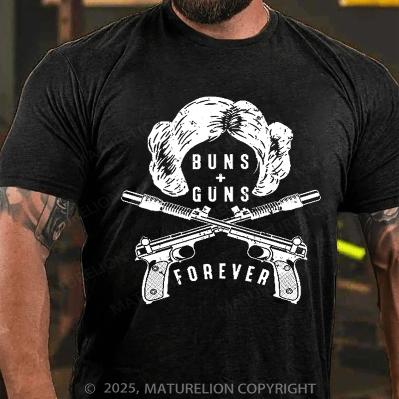 Maturelion Men's T-shirt Buns Guns Forever Princess Leia Cotton T-shirt