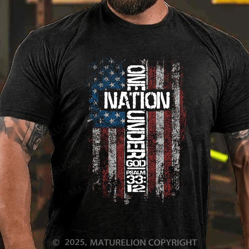Maturelion Men's T-shirt One Nation Under God Cotton T-shirt