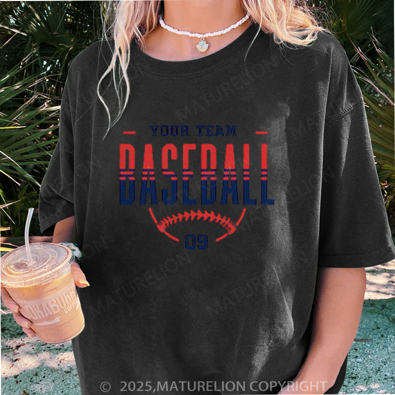 Maturelion Women's T-shirt Personalized Baseball DTG Washed T-shirt
