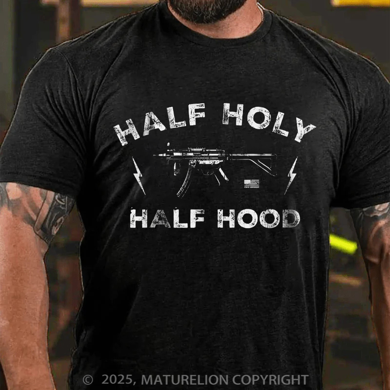 Maturelion Men's T-Shirt Half Holy. Half Hood Cotton T-Shirt