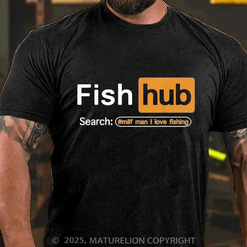 Maturelion Men's T-shirt Fish Hub Cotton T-shirt