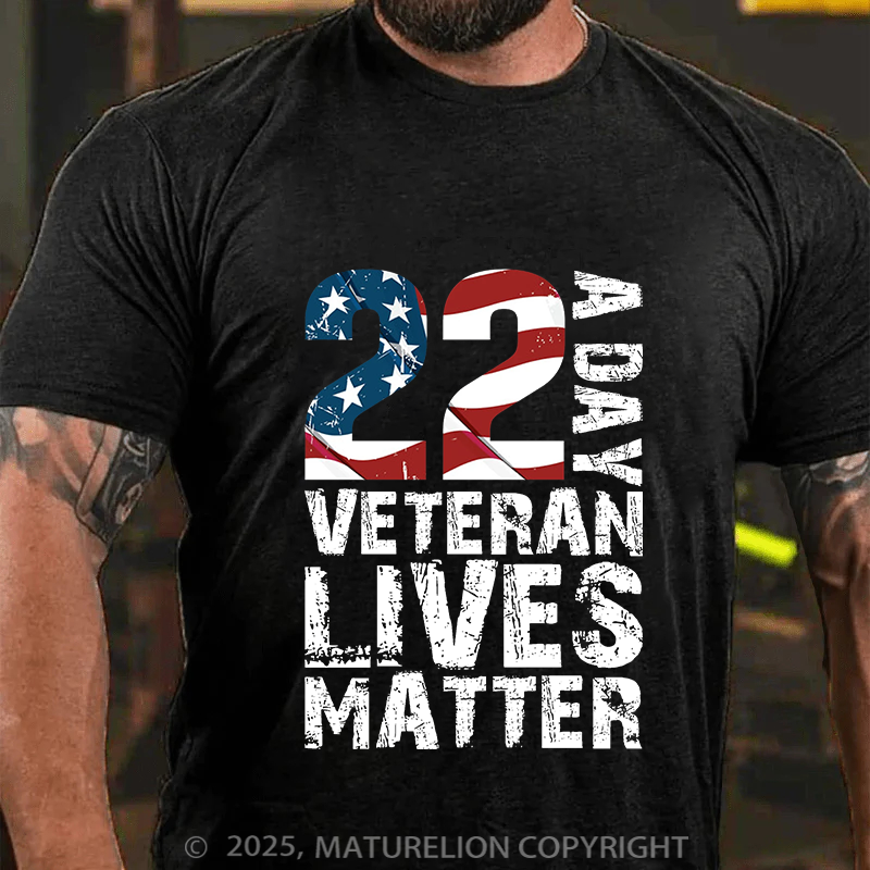 Maturelion Men's T-Shirt 22 A Day Veteran Lives Matter Cotton T-Shirt