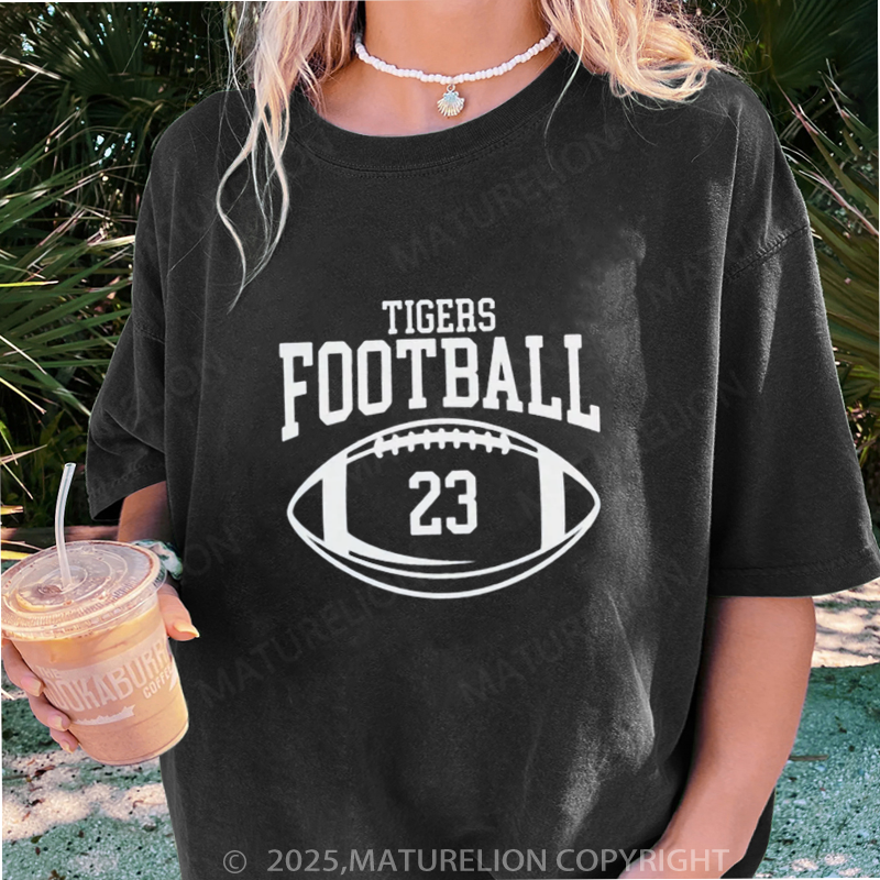 Maturelion Women's T-shirt Personalized Football Mom DTG Washed T-shirt
