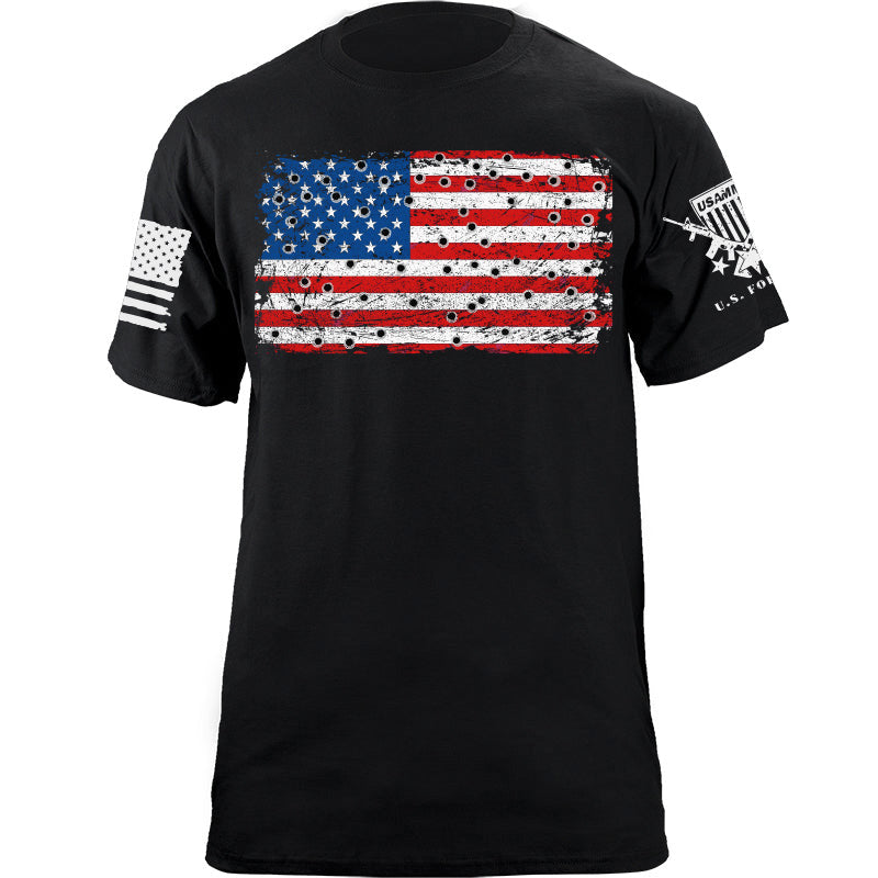 Maturelion Men's T-shirt Bullet Hole USA Flag Cotton T-shirt