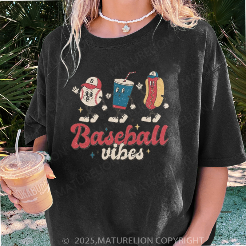 Maturelion Women's T-shirt Baseball Vibes DTG Washed T-shirt