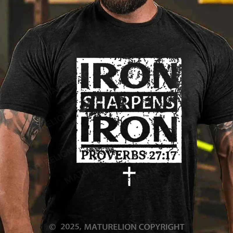 Maturelion Men's T-shirt Iron Sharpens Iron Proverbs Bible Cotton T-shirt