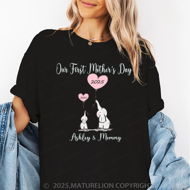 Maturelion Women's T-shirt Our First Mothers Day Matching Cotton T-shirt
