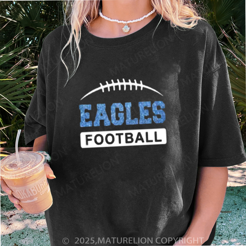 Maturelion Women's T-shirt Glitter Football Glitter DTG Washed T-shirt