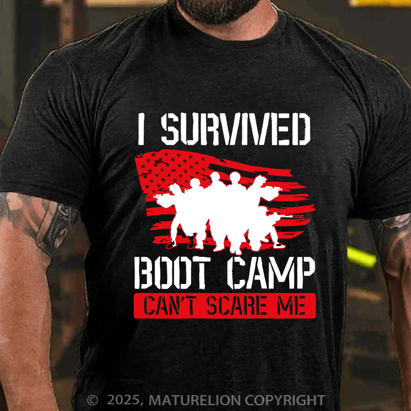 Maturelion Men's T-Shirt I Survived Boot Camp Can'T Scare Me Cotton T-Shirt