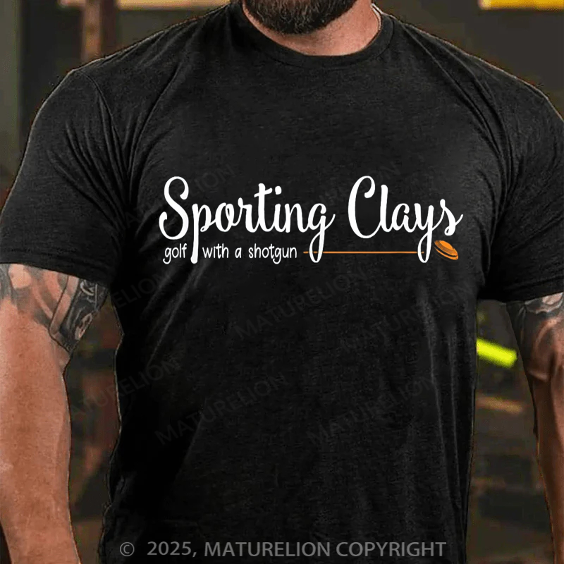 Maturelion Men's T-shirt Sporting Clays Golf With Gun Clay Shooting Sport Funny Creative Cotton T-shirt