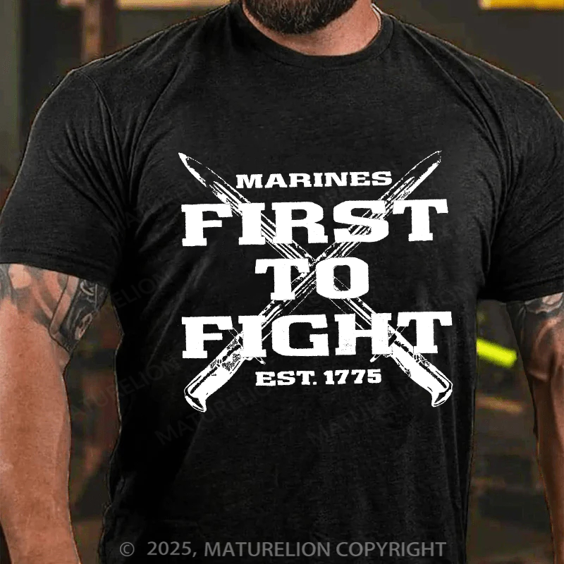 Maturelion Men's T-Shirt First To Fight Military Cotton T-Shirt