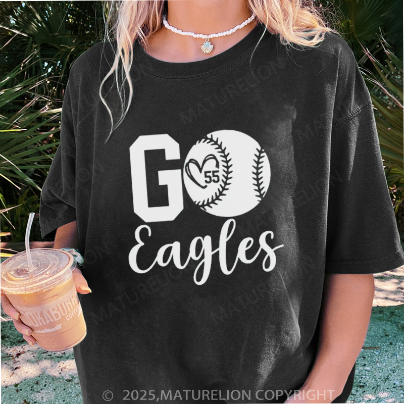 Maturelion Women's T-shirt Baseball Mom Shirt for Game Day DTG Washed T-shirt