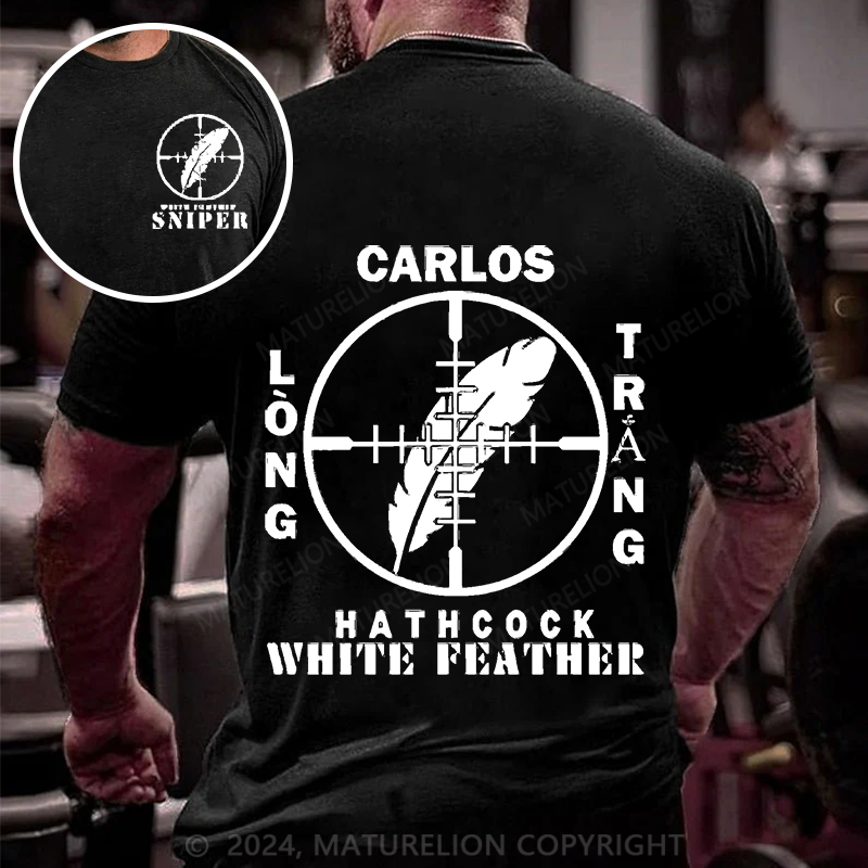 Maturelion Men's T-Shirt Sniper Carlos Hathcock White Feather Cotton T-Shirt