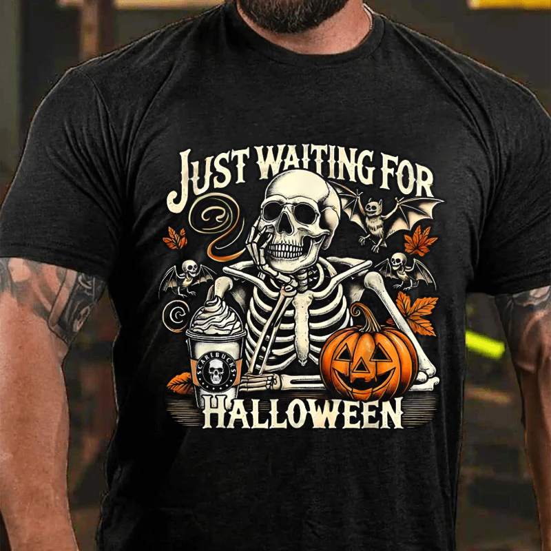 Maturelion Men's T-Shirt Spooky Vibes Loading... Just Waiting for Halloween Cotton T-Shirt