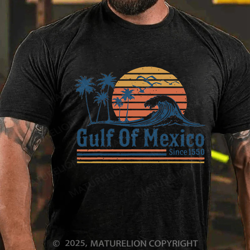 Maturelion Men's T-shirt Retro Sunset Gulf Of Mexico Since 1550 Cotton T-shirt