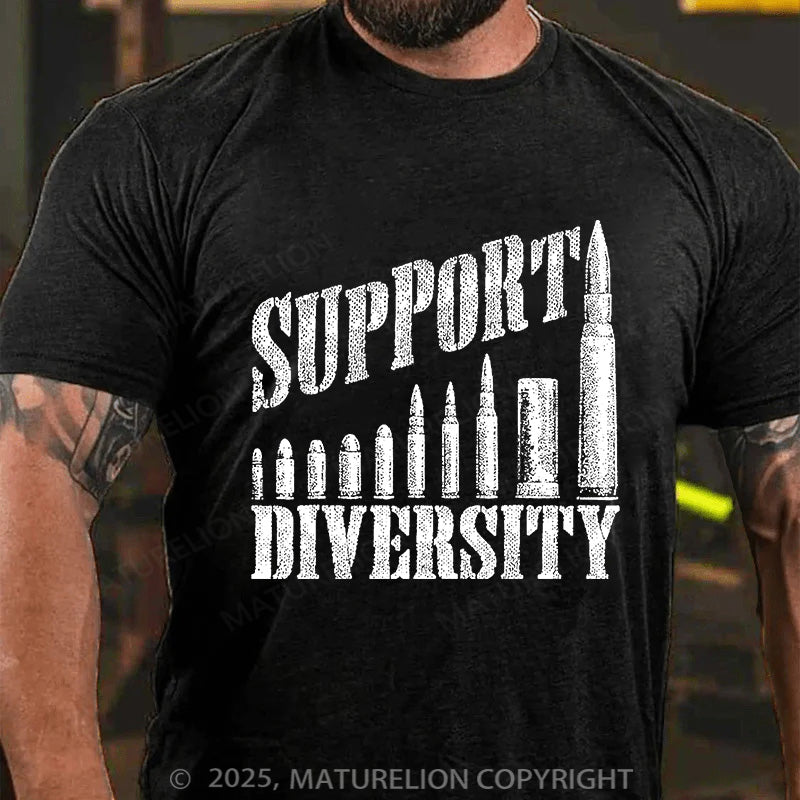 Maturelion Men's T-shirt Support Diversity Gun Bullets Veteran Soldier Cotton T-shirt