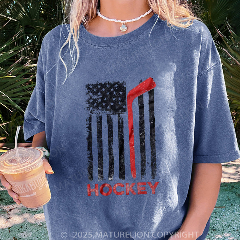 Maturelion Women's T-shirt USA Flag Hockey DTG Washed T-shirt