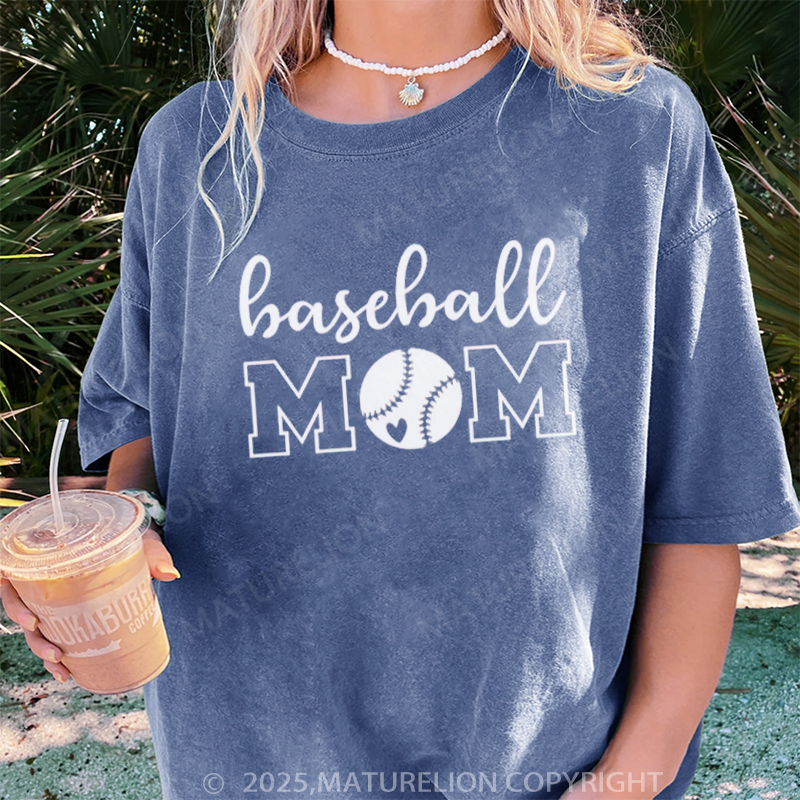 Maturelion Women's T-shirt Baseball Mom DTG Washed T-shirt