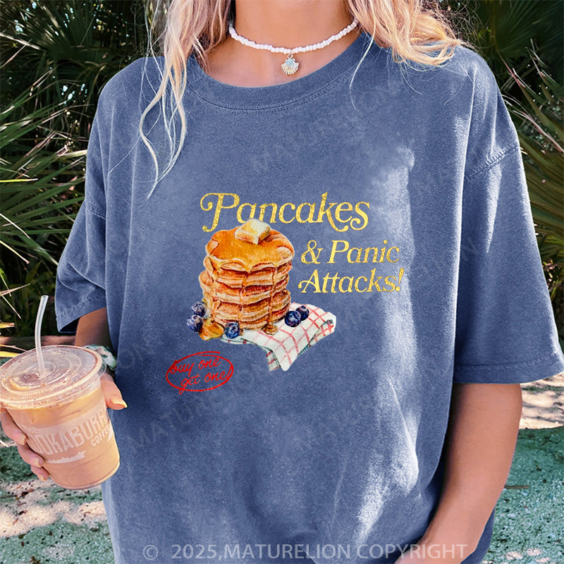 Maturelion Women's T-shirt Pancakes & Panic Attacks! DTG Washed T-shirt