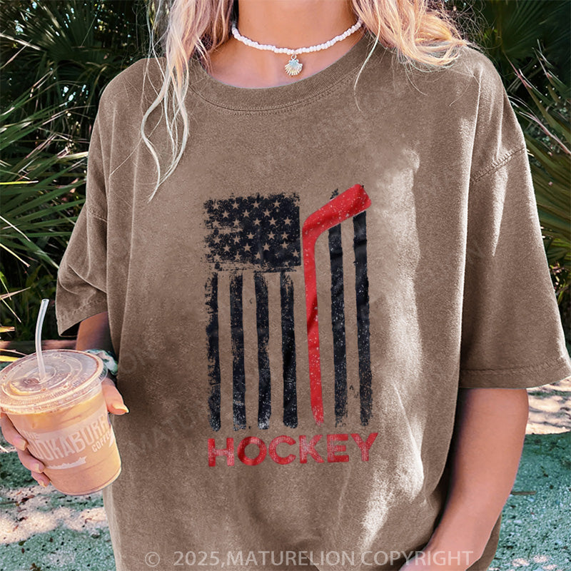 Maturelion Women's T-shirt USA Flag Hockey DTG Washed T-shirt