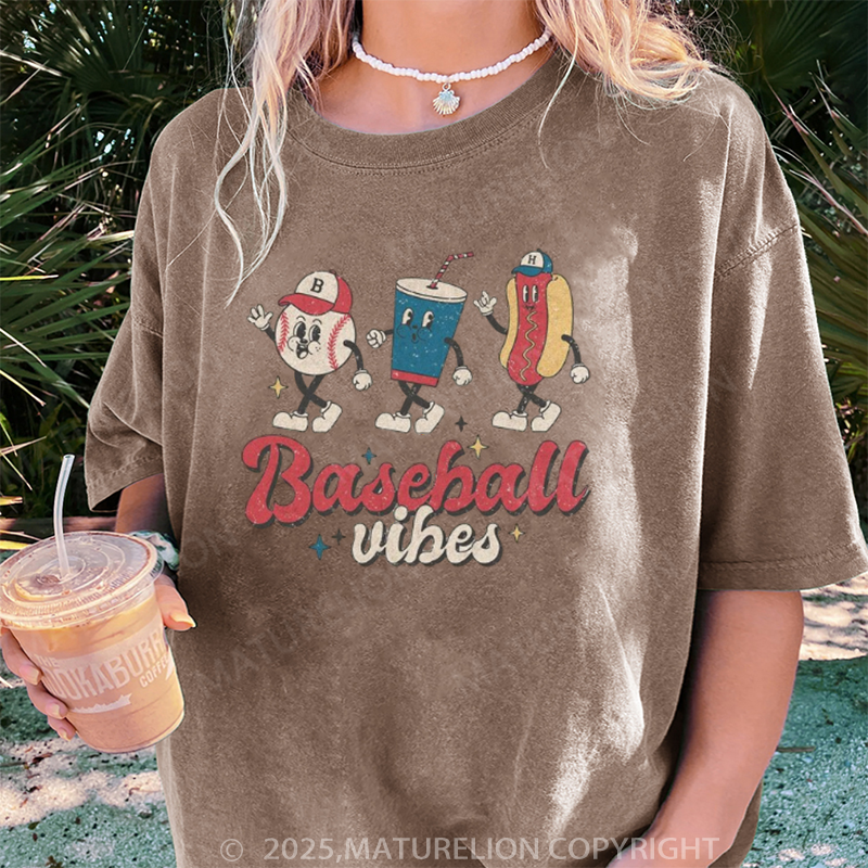 Maturelion Women's T-shirt Baseball Vibes DTG Washed T-shirt