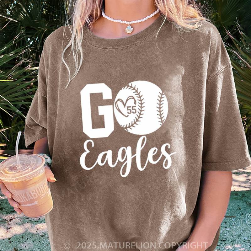 Maturelion Women's T-shirt Baseball Mom Shirt for Game Day DTG Washed T-shirt