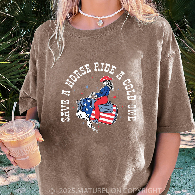 Maturelion Women's T-shirt Save a Horse Boyfriend DTG Washed T-shirt