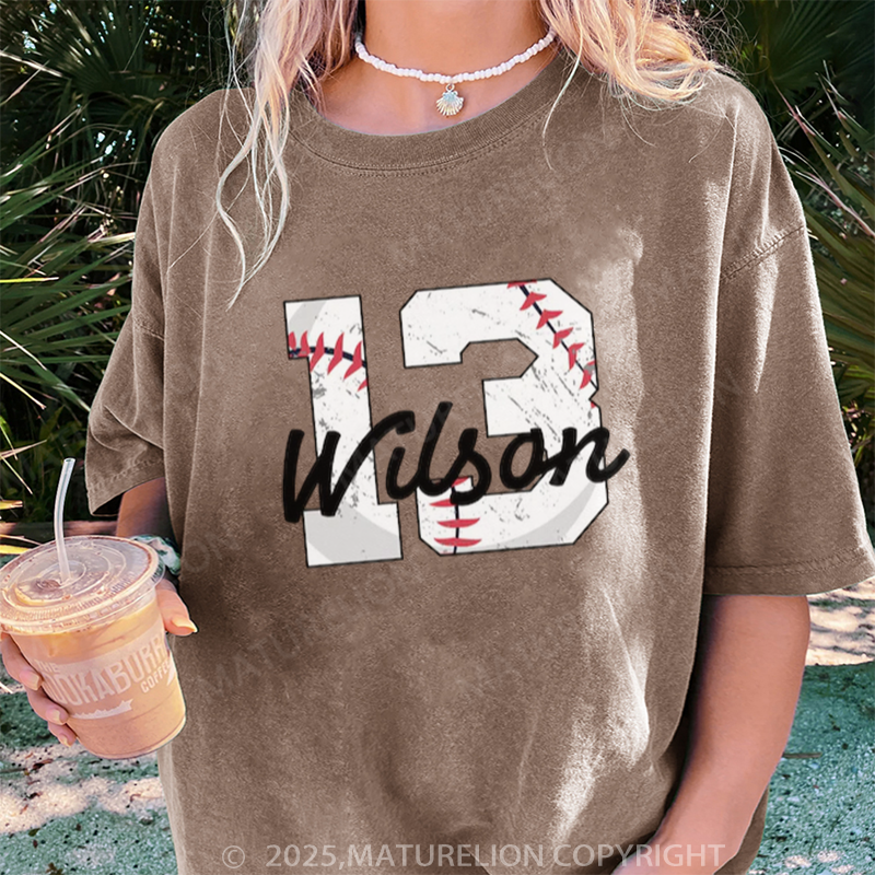 Maturelion Women's T-shirt Custom Baseball Player Gifts DTG Washed T-shirt