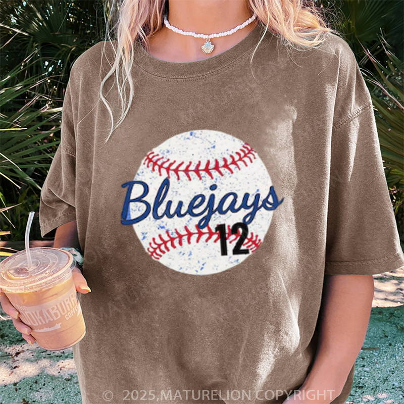 Maturelion Women's T-shirt Baseball Mom DTG Washed T-shirt