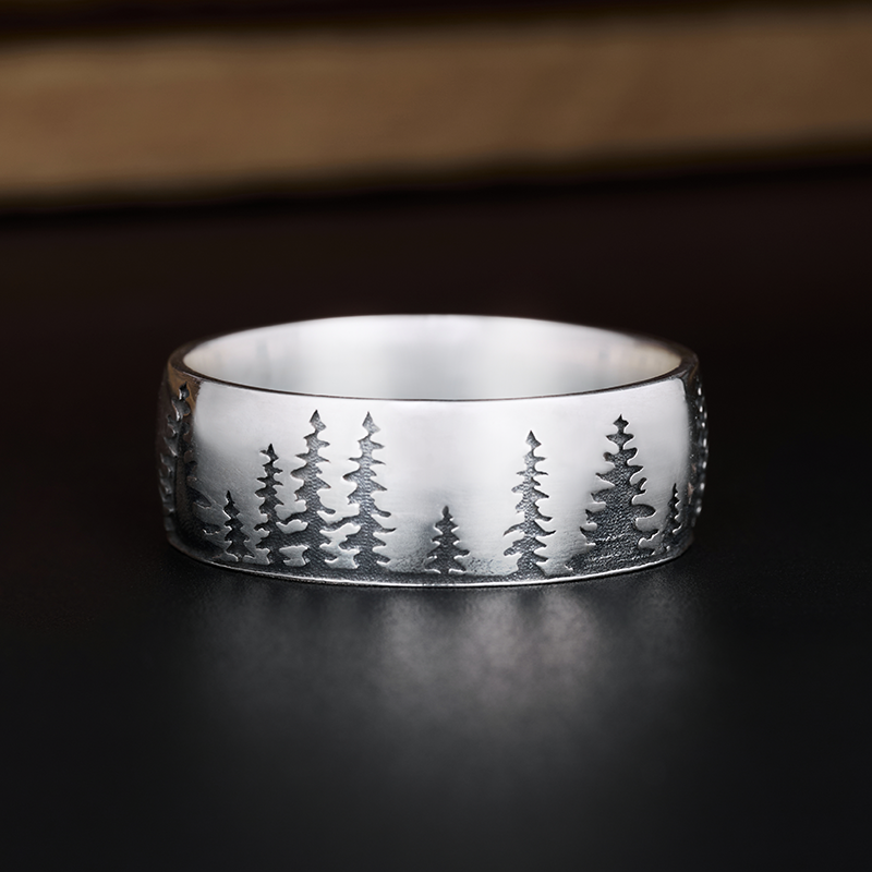 Matuerlion Vintage Lone Wolf Moonlit Forest Ring