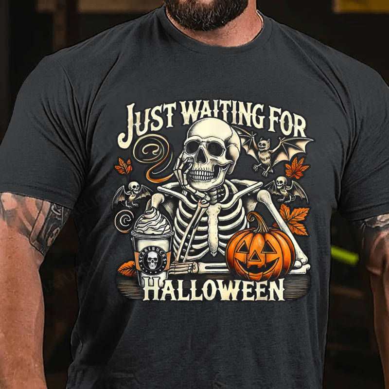 Maturelion Men's T-Shirt Spooky Vibes Loading... Just Waiting for Halloween Cotton T-Shirt